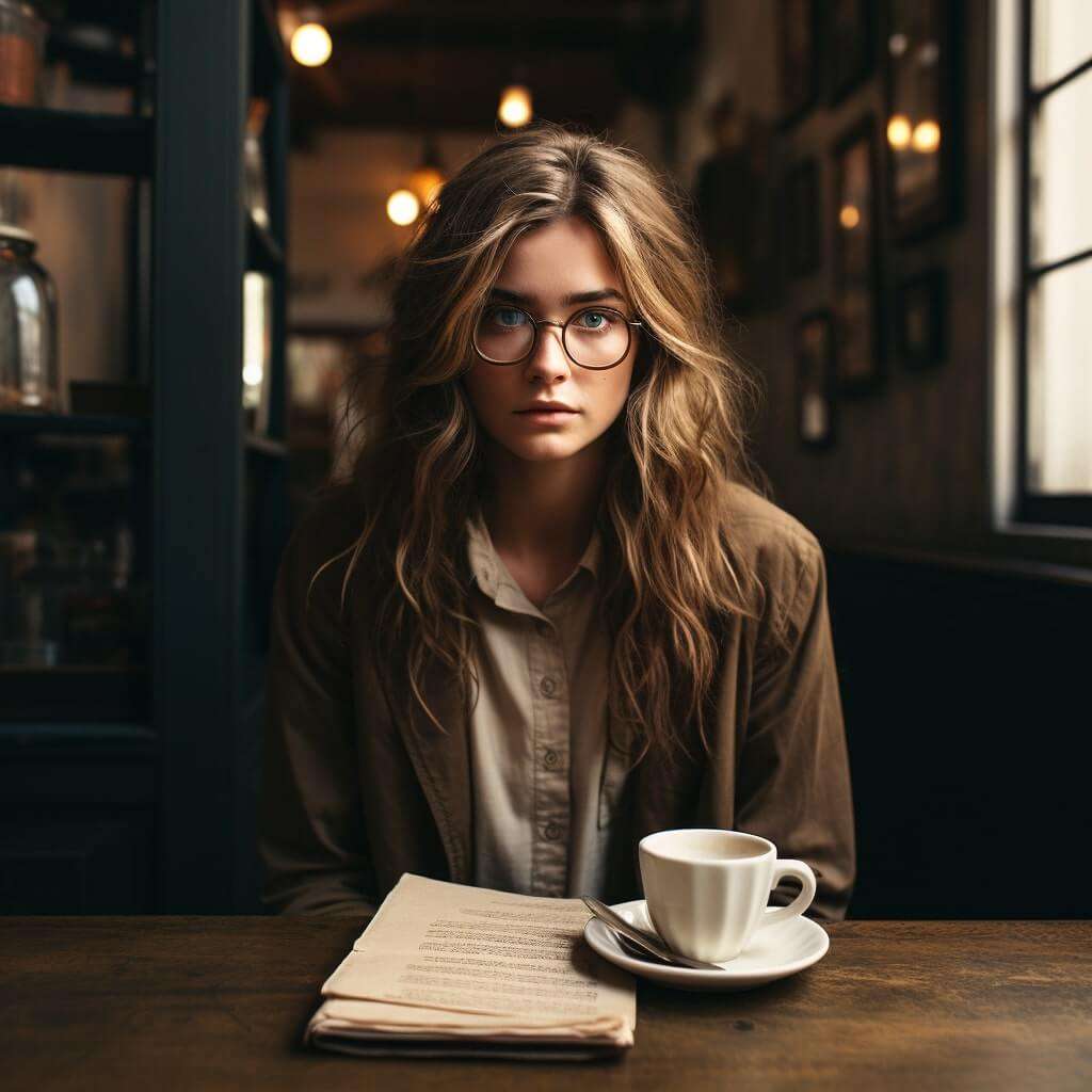 woman drinking coffee at the desk